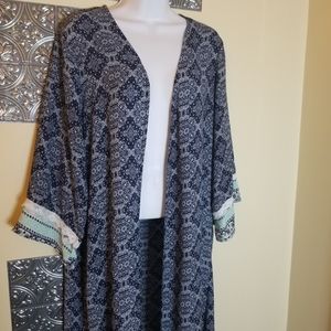 Navy & White Long Open Front Duster Size L